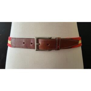 PAUL STUART Red/Yellow Stripe Stretch Belt w/Leather Trim Mens sz 42